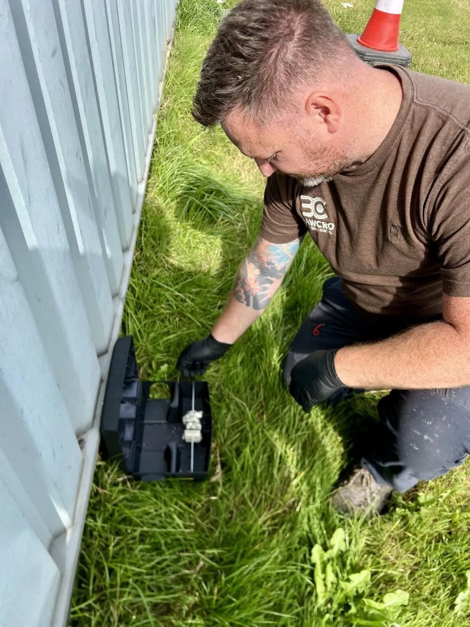 Bawcro rat pest control service checking bait boxes around farm buildings in Yorkshire